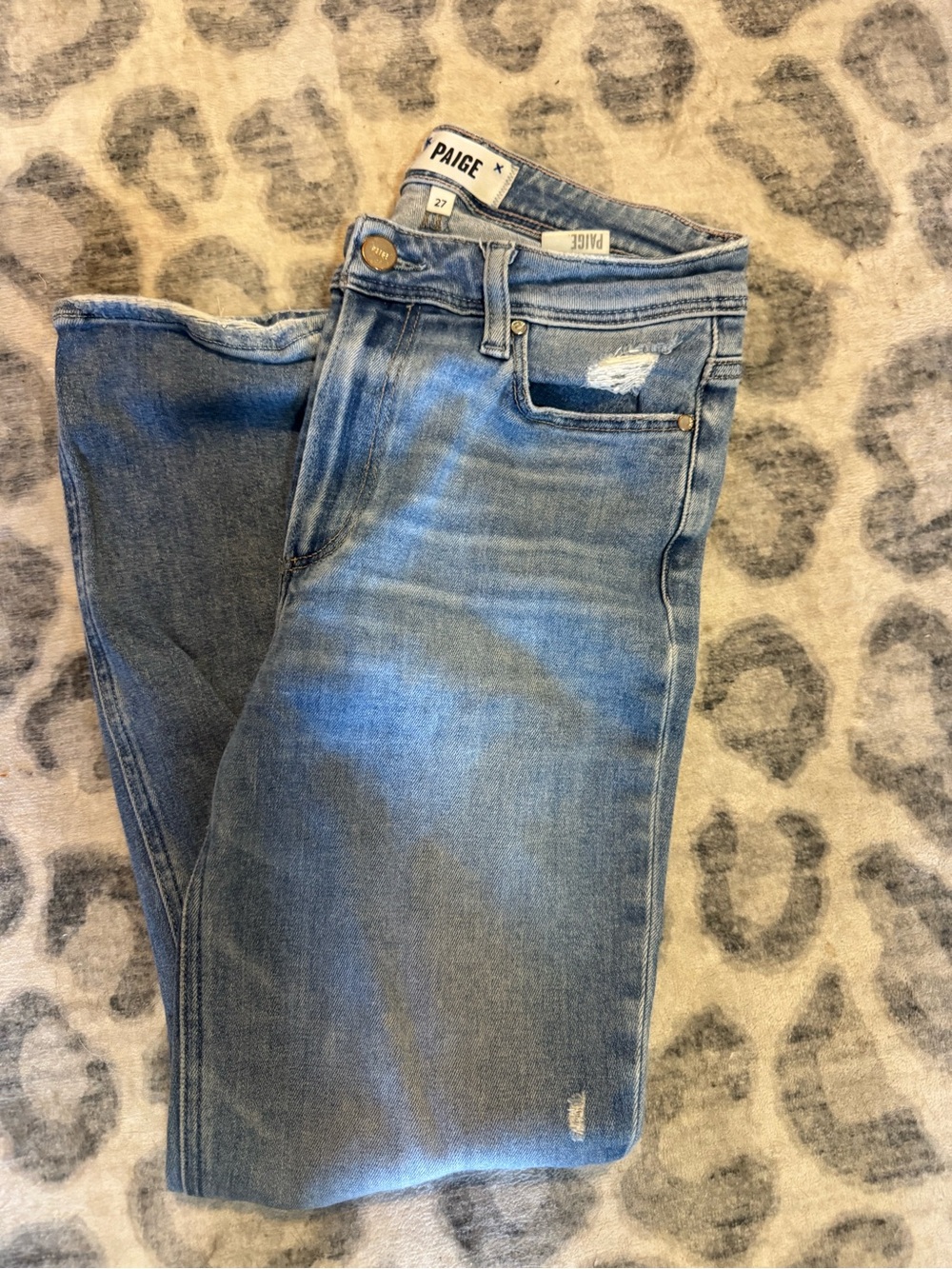 PAIGE Women's Light Blue Straight-Leg Distressed Jeans
